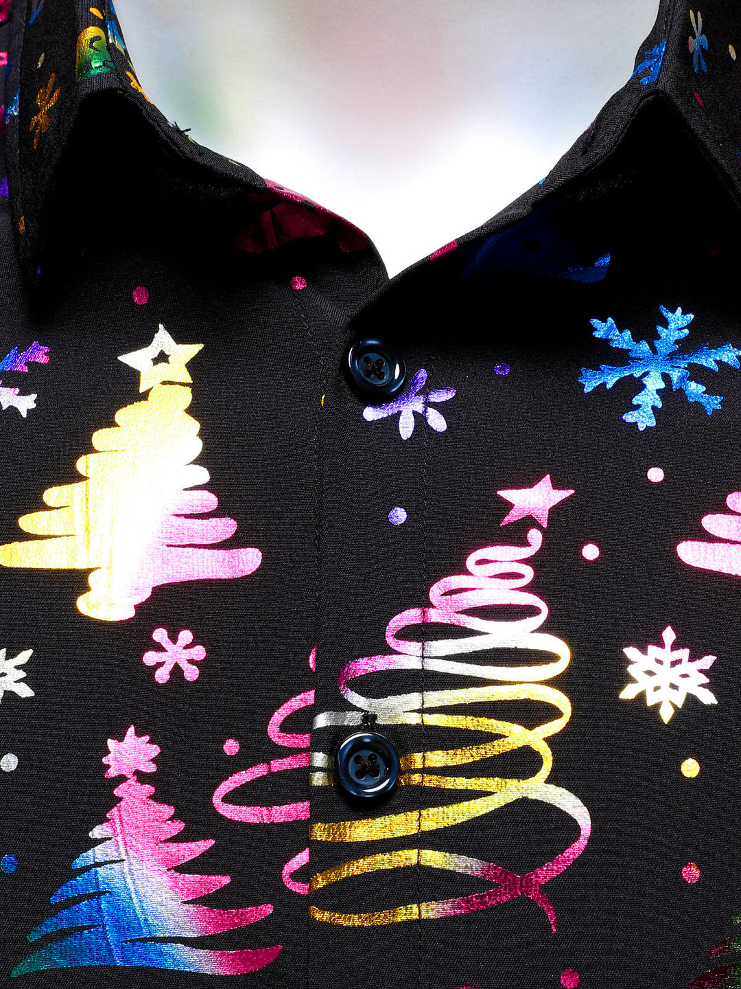 Vyriški juodi marškiniai su auksiniu kalėdiniu raštu regular fit ilgomis rankovėmis