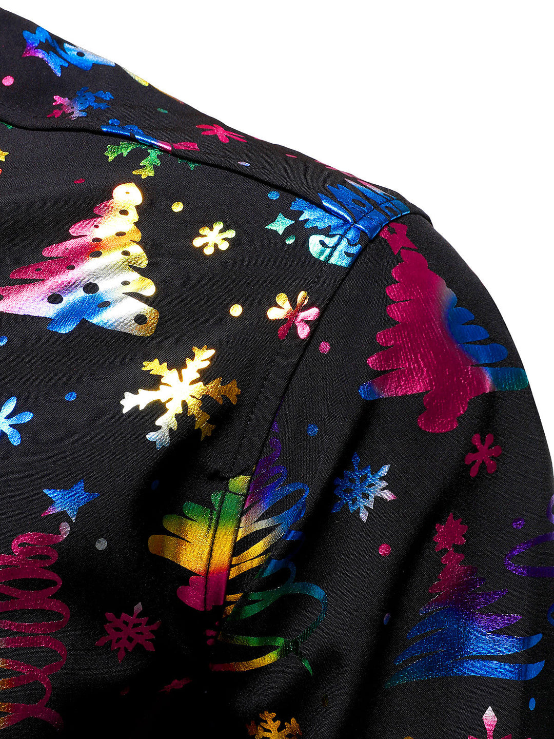 Vyriški juodi marškiniai su auksiniu kalėdiniu raštu regular fit ilgomis rankovėmis