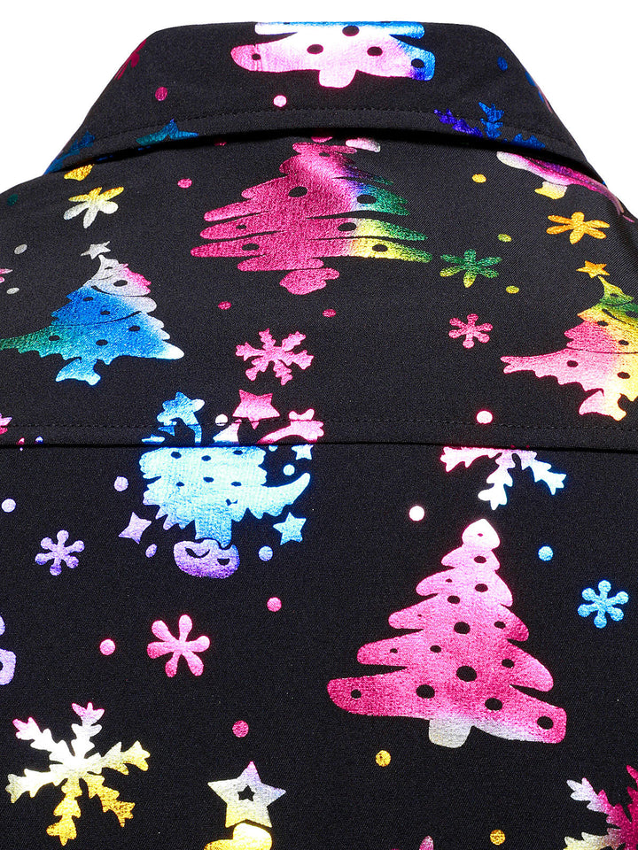 Vyriški juodi marškiniai su auksiniu kalėdiniu raštu regular fit ilgomis rankovėmis