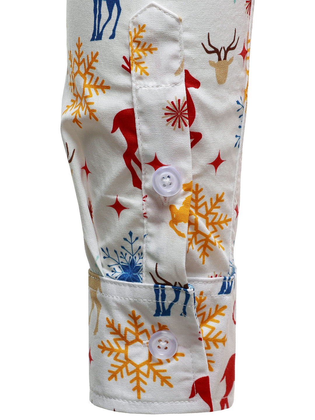 Vyriški balti marškiniai su kalėdine tema elniais ir snaigėmis ilgomis rankovėmis