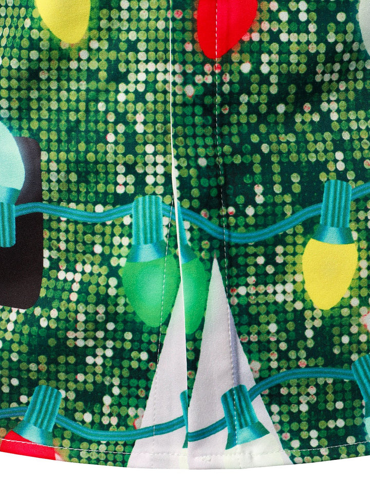 Vyriški žali ilgarankoviai marškiniai su linksmu kalėdiniu eglutės kostiumo raštu ir sagomis