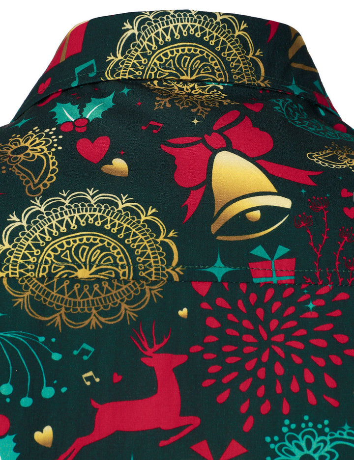 Vyriški ilgarankoviai medvilniniai kalėdiniai marškiniai su elniais