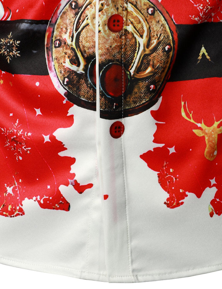 Vyriški raudoni kalėdiniai marškiniai su linksmu šventiniu dizainu ir ilgomis rankovėmis