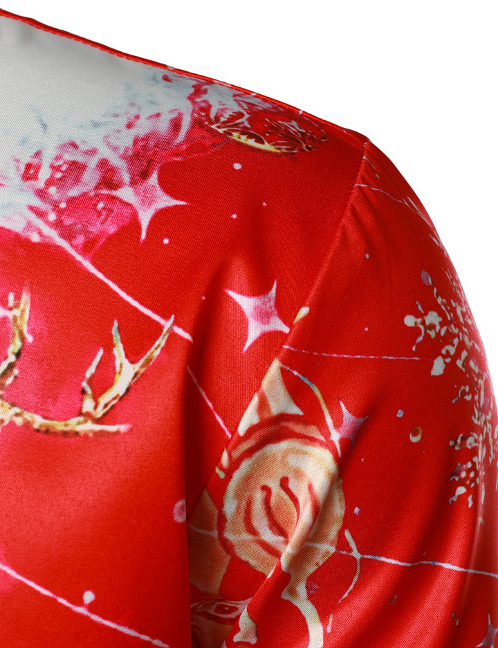 Vyriški raudoni kalėdiniai marškiniai su linksmu šventiniu dizainu ir ilgomis rankovėmis