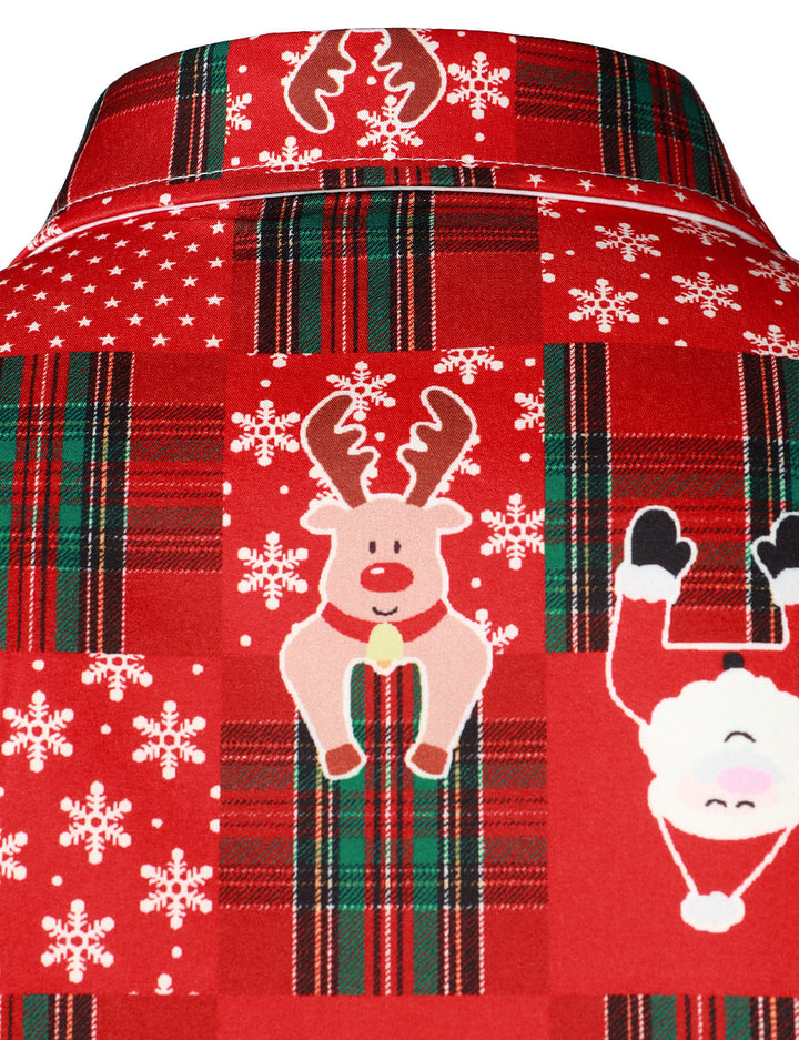 Vyriški raudoni vintažiniai tartaniniai ilgarankoviai kalėdiniai marškiniai