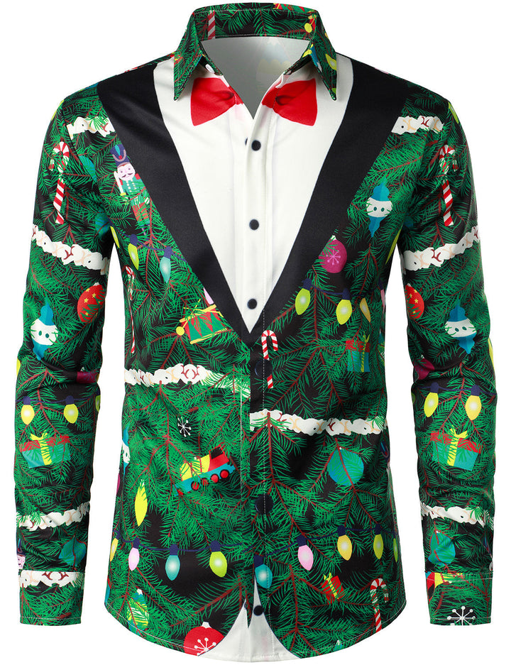 Vyriški regular fit ilgarankoviai marškiniai su kalėdiniu eglutės kamufliažo raštu
