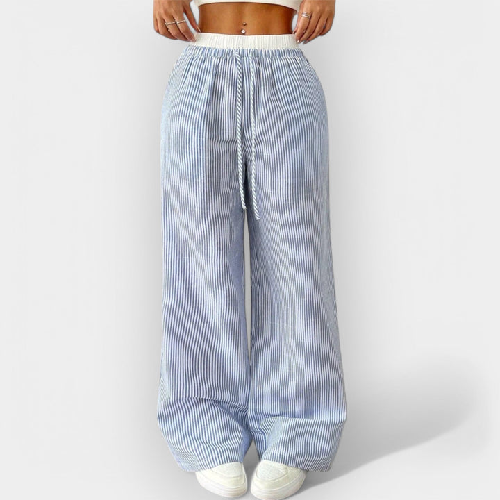 Juostuotos Plačios Kelnės