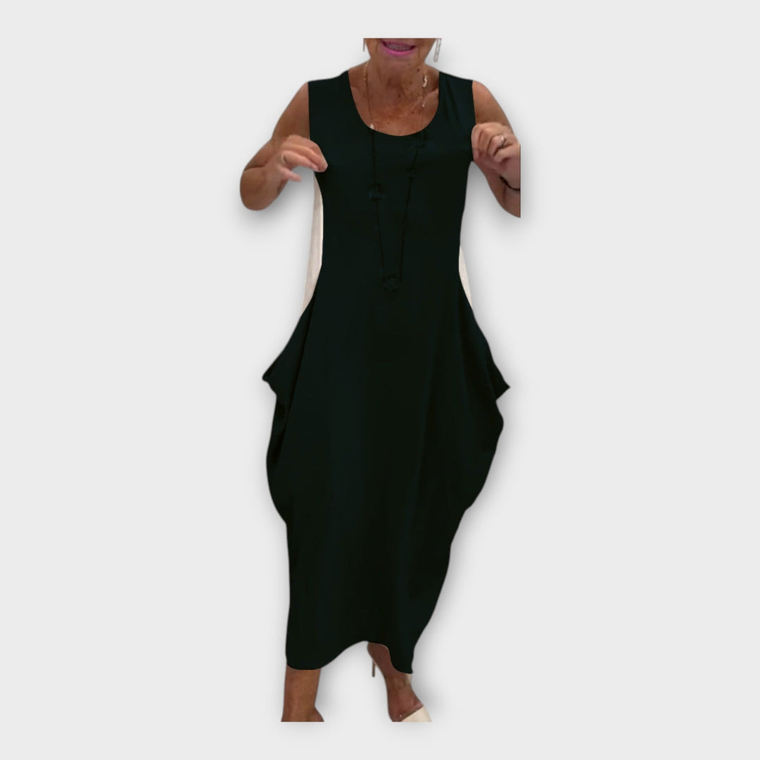 Lengva suknelė su šiuolaikiniu siluetu ir kišenėmis