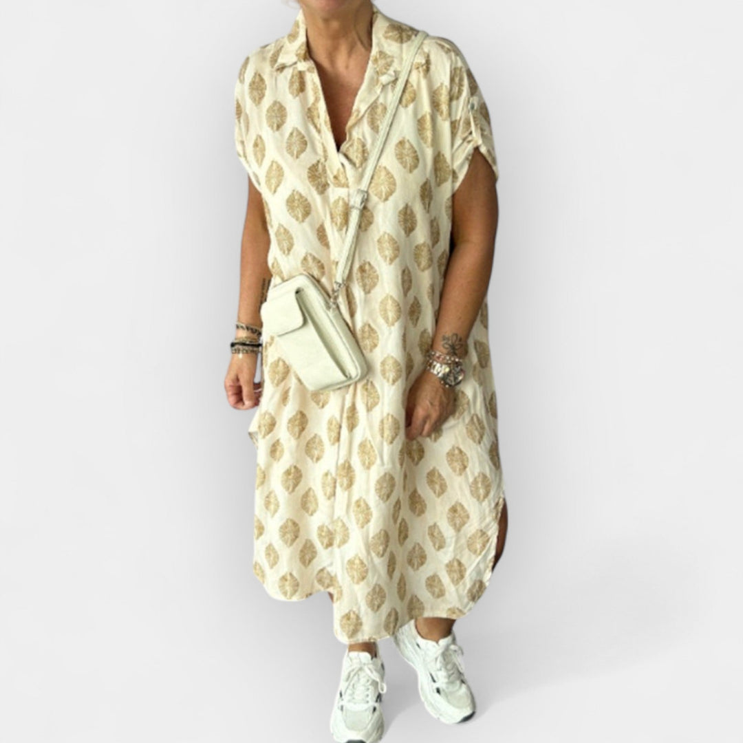 Lengva vasarinė suknelė su V formos iškirpte