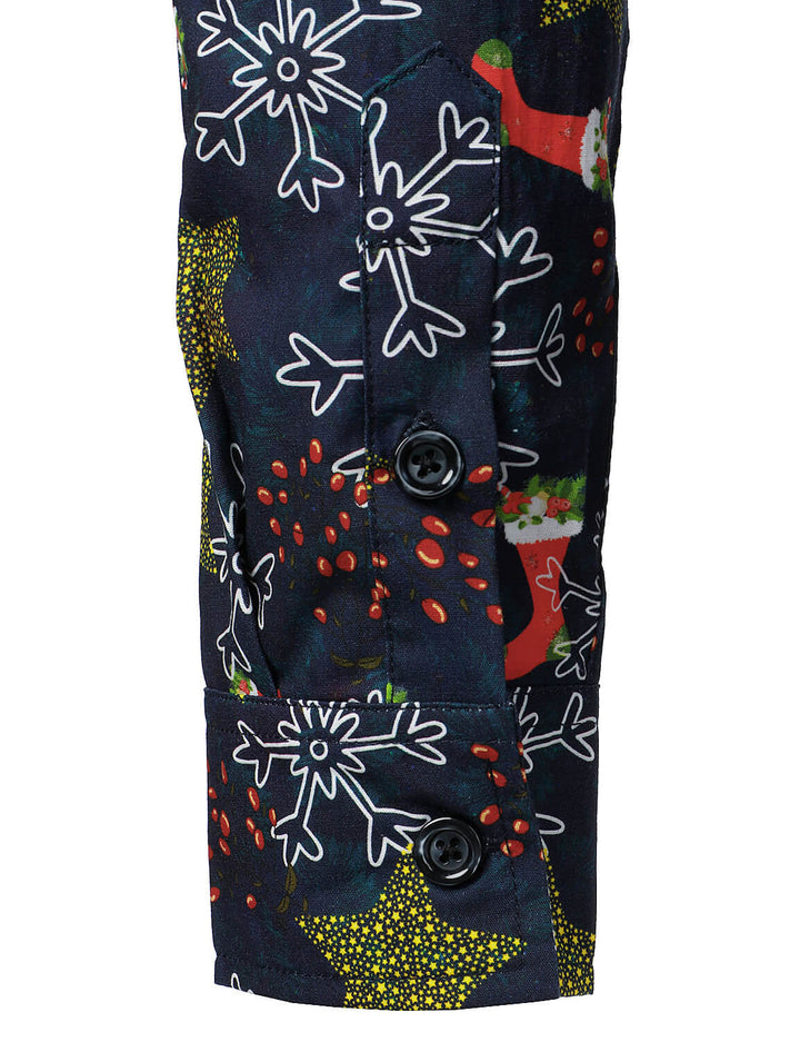 Vyriški medvilniniai kalėdiniai marškiniai su šventiniu raštu ilgarankoviai