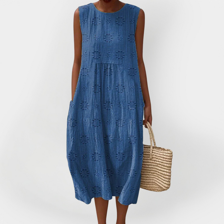 Elegantiška Medvilninė Suknelė be Rankovių su Kišenėmis