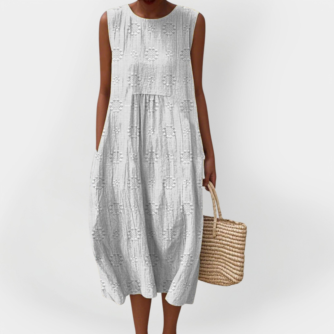 Elegantiška Medvilninė Suknelė be Rankovių su Kišenėmis