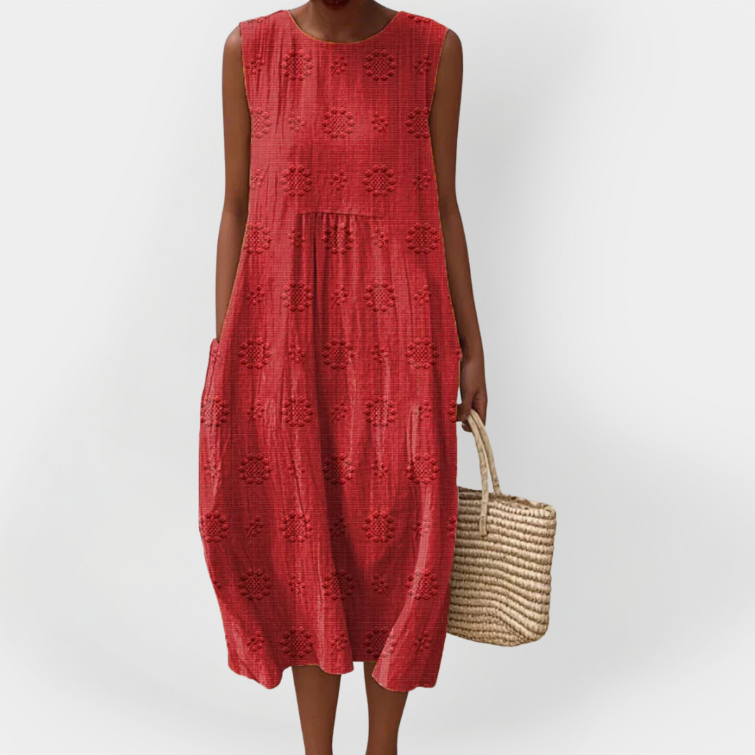 Elegantiška Medvilninė Suknelė be Rankovių su Kišenėmis