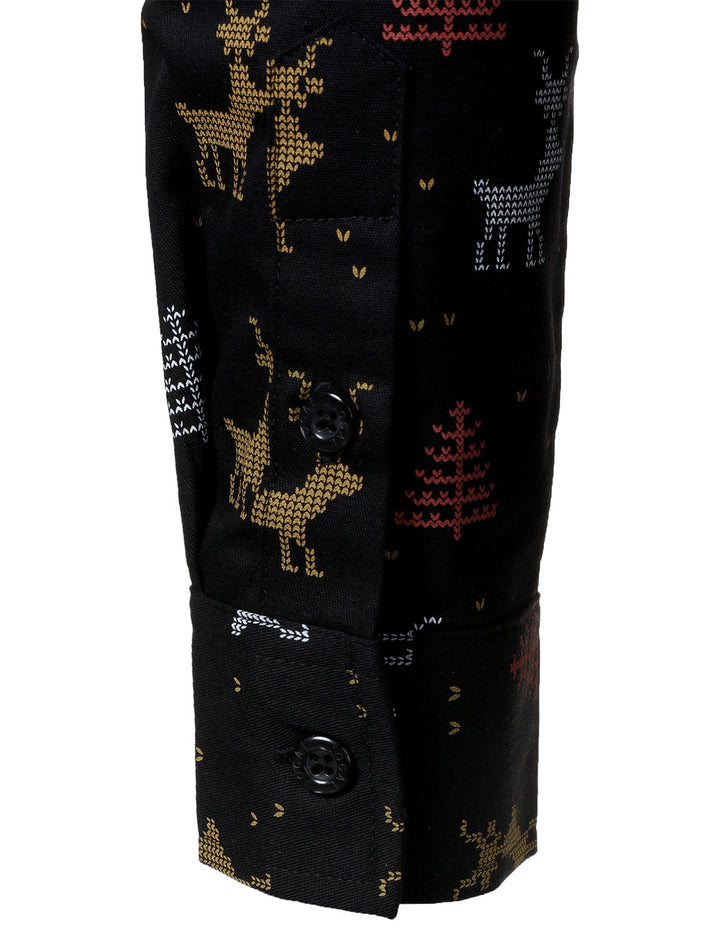 Vyriški juodi ilgarankoviai marškiniai su kvėpuojančia kalėdine eglute ir elniu