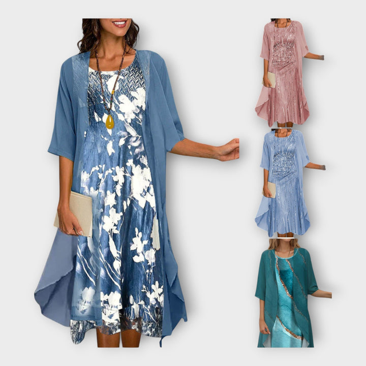 Lengva Suknelė su Išoriniu Švarku ir Raštais