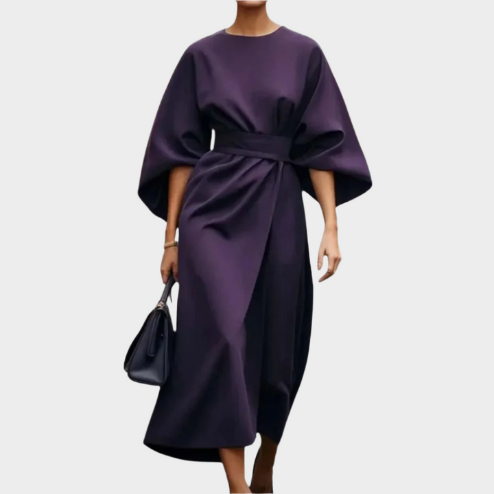 Šikagos Minimalistinis Suknelė su Diržu ir Plačiomis Rankovėmis