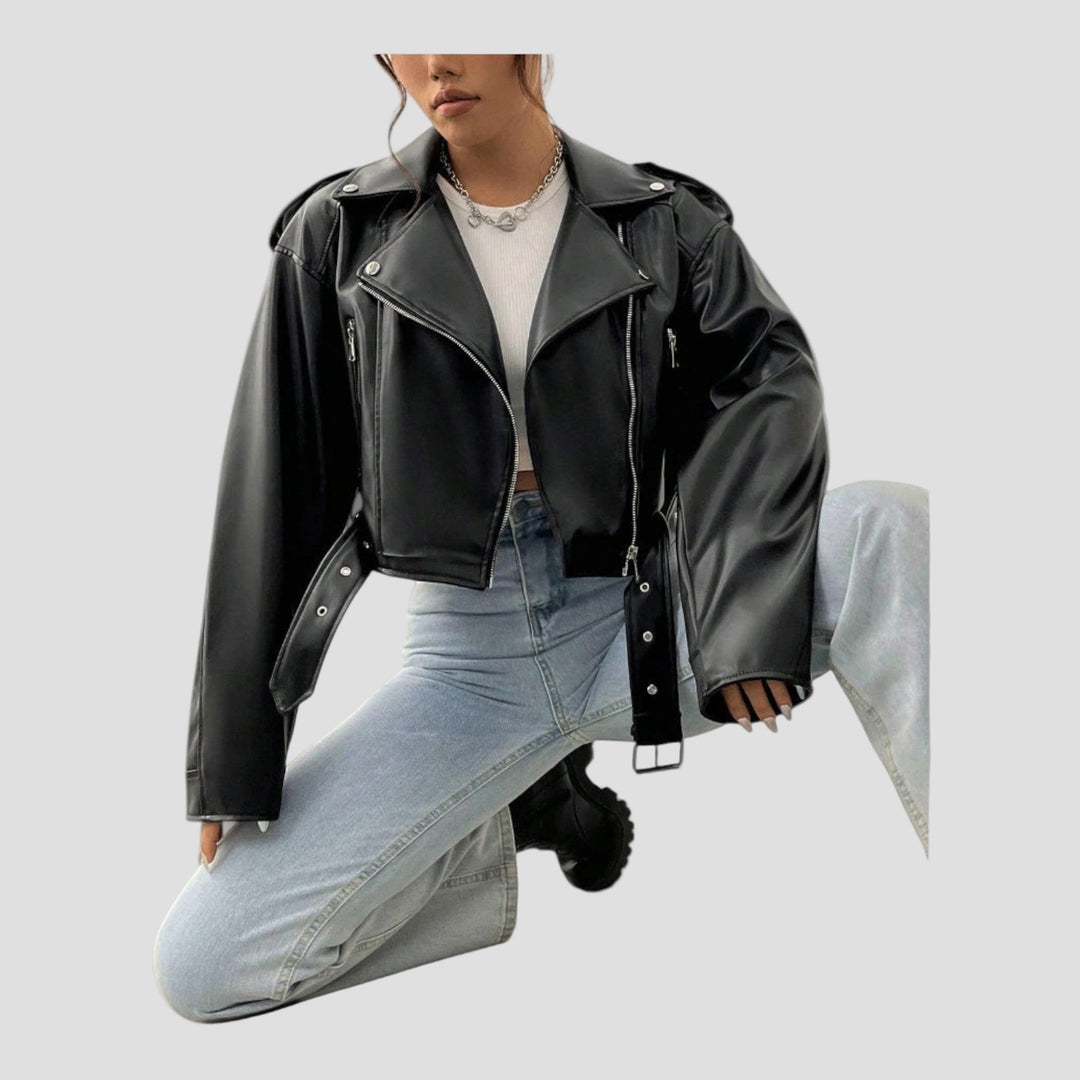 Indrė- Trumpas odinis paltas 