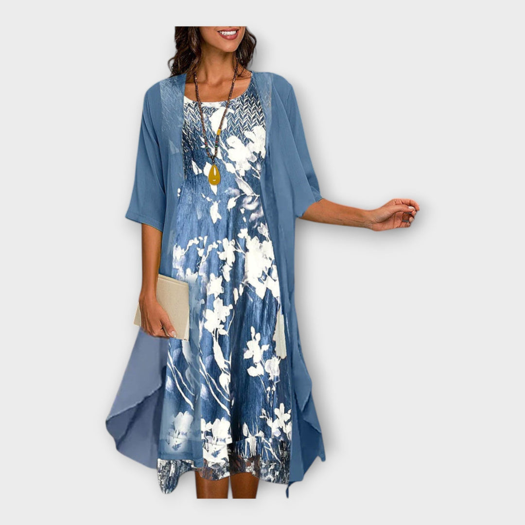 Lengva Suknelė su Išoriniu Švarku ir Raštais